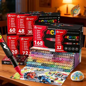 Acrylic Paint Markers Set, Soft Brush Tip Acrylic Paint Pens for Wood Rock Glass Canvas Stone Fabric Glass Metal Ceramic Canvas DIY Crafts Art Supplies, Acrylic Painting Pen, Back to School,Halloween,Christmas Gift