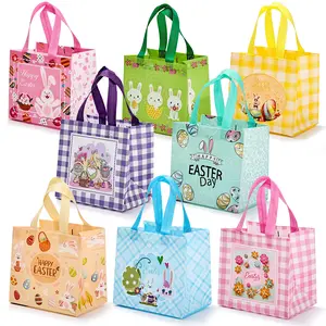 8 Pack Colorful Bunny Gift Bags with Handles, Reusable Bunny Print Party Favor Bags, Non-Woven Tote Bag, Ideal for Birthdays, Parties & Daily Use Set