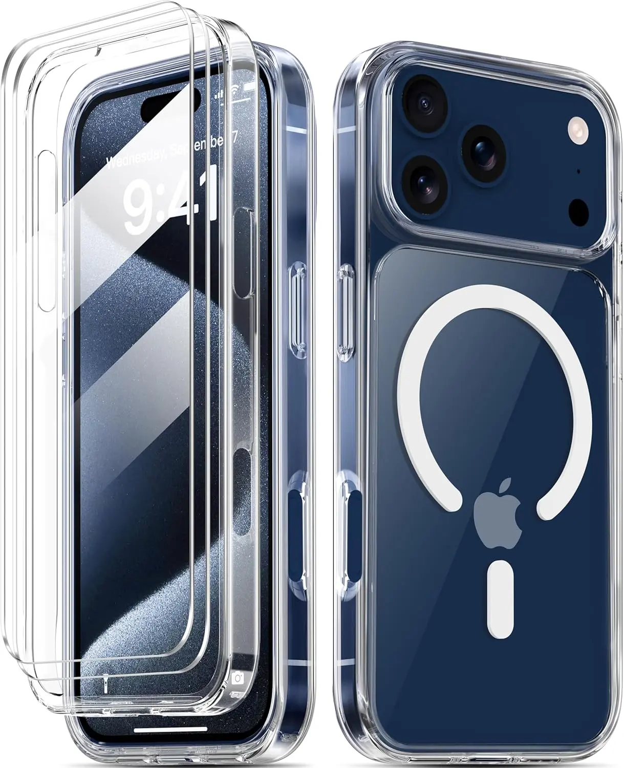 Magnetic for iPhone 17 Pro Max Case, Dual-Layer Phone Cover, Clear | Compatible with MagSafe, Military Grade Drop Protection, Shockproof Protective Transparent Bumper with Screen Protectors