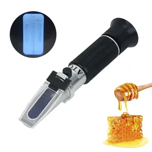Honey Refractometer with ATC, Portable Refractometer for Honey ,Triple Scale (Honey : 12-27%, Brix: 58-90%, Baume: 38-43?),Ideal for Honey, Molasses,Maple Syrup,Fruit jam