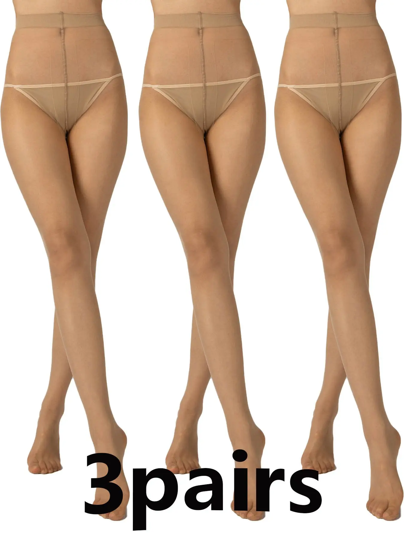 10D Core Spandex T-Ring Pantyhose, Ultra-Thin Seamless Underwear, High-Waisted Slimming Butt-Lift, 3 Pairs, All-Seasons, Tights
