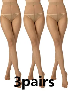 10D Core Spandex T-Ring Pantyhose, Ultra-Thin Seamless Underwear, High-Waisted Slimming Butt-Lift, 3 Pairs, All-Seasons