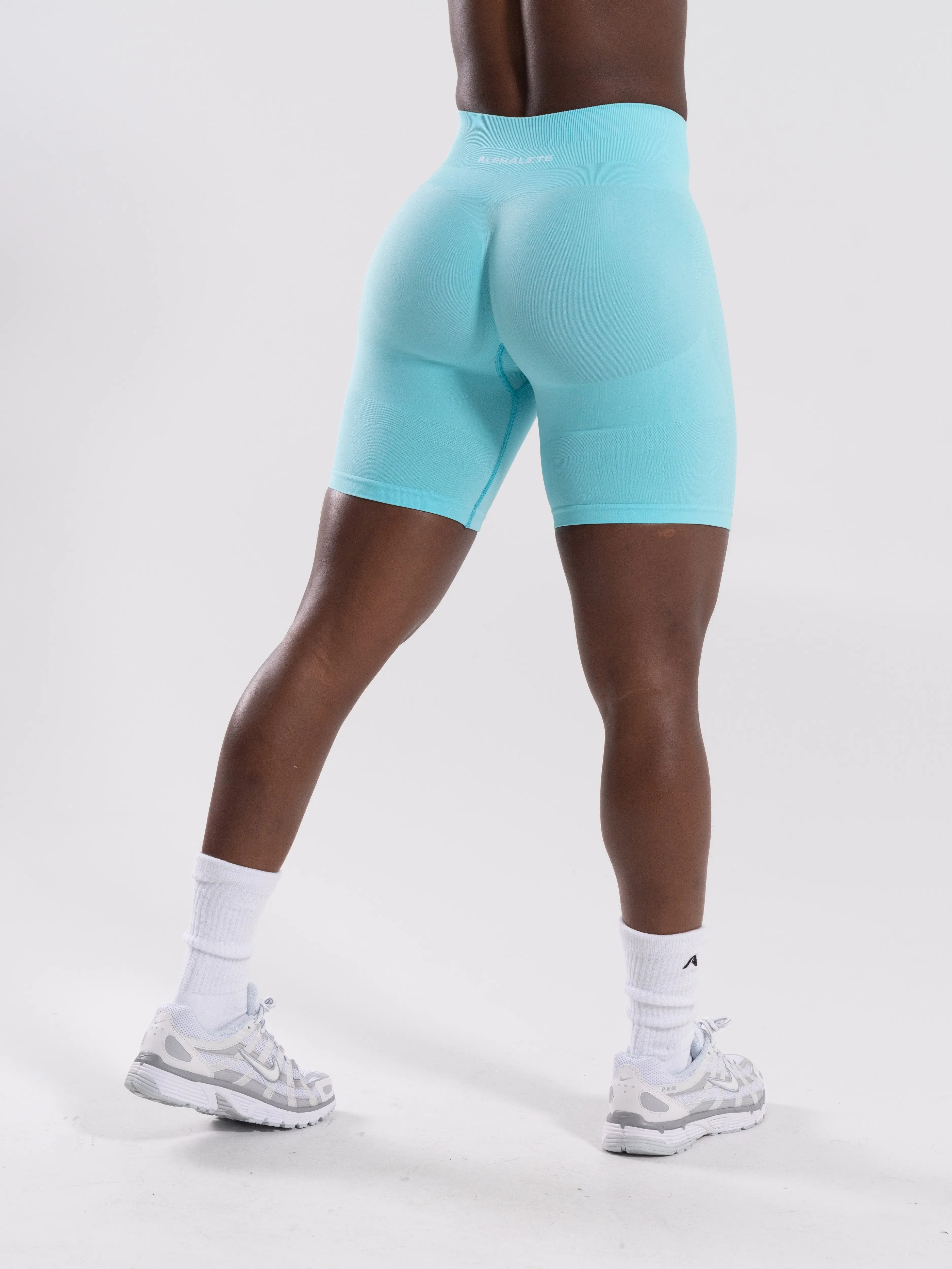 Pump Mid Rise Biker Short - Aqua Blue