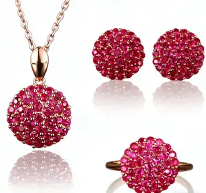 Red Ruby Sunflower Oval Set — Rings, Stud Earrings; Women’s Fashionable, Elegant Style; Perfect for Mother’s Day, Girlfriend Birthday Gift