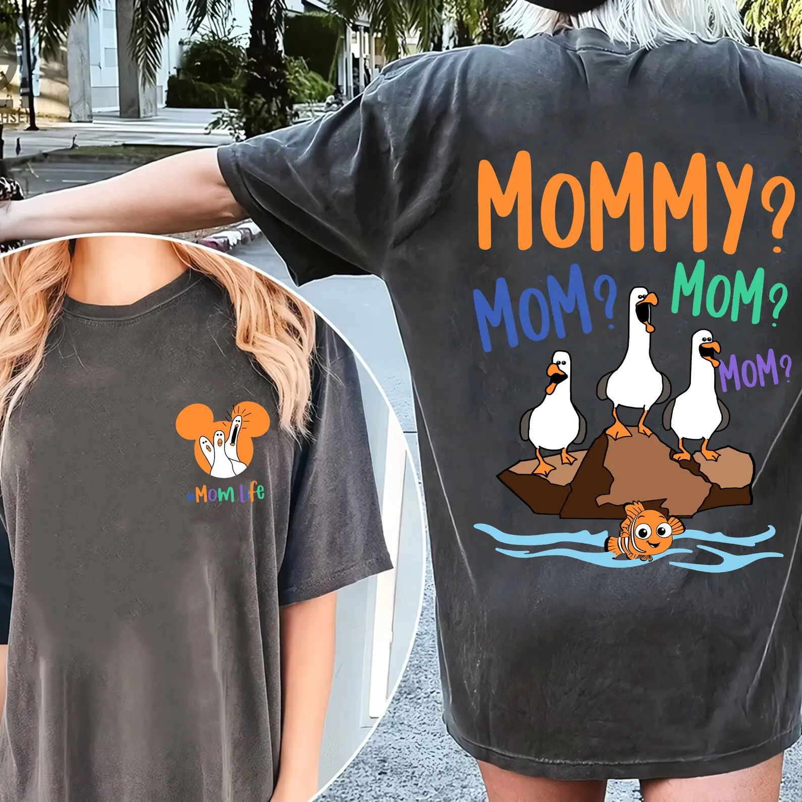 Double Sided Mommy Mom Mom Finding Nemo Seagull Comfort Colors Shirt, Funny Mom T-shirt, Mother's Day Gift For Mama, land Trip