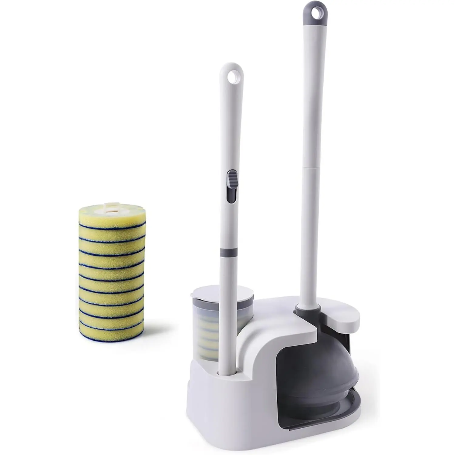 Disposable Toilet Brush and Plunger Combo, Wand Set with 10 count Refill Heads and Storage , Compact Toilet Cleaning System (White)
