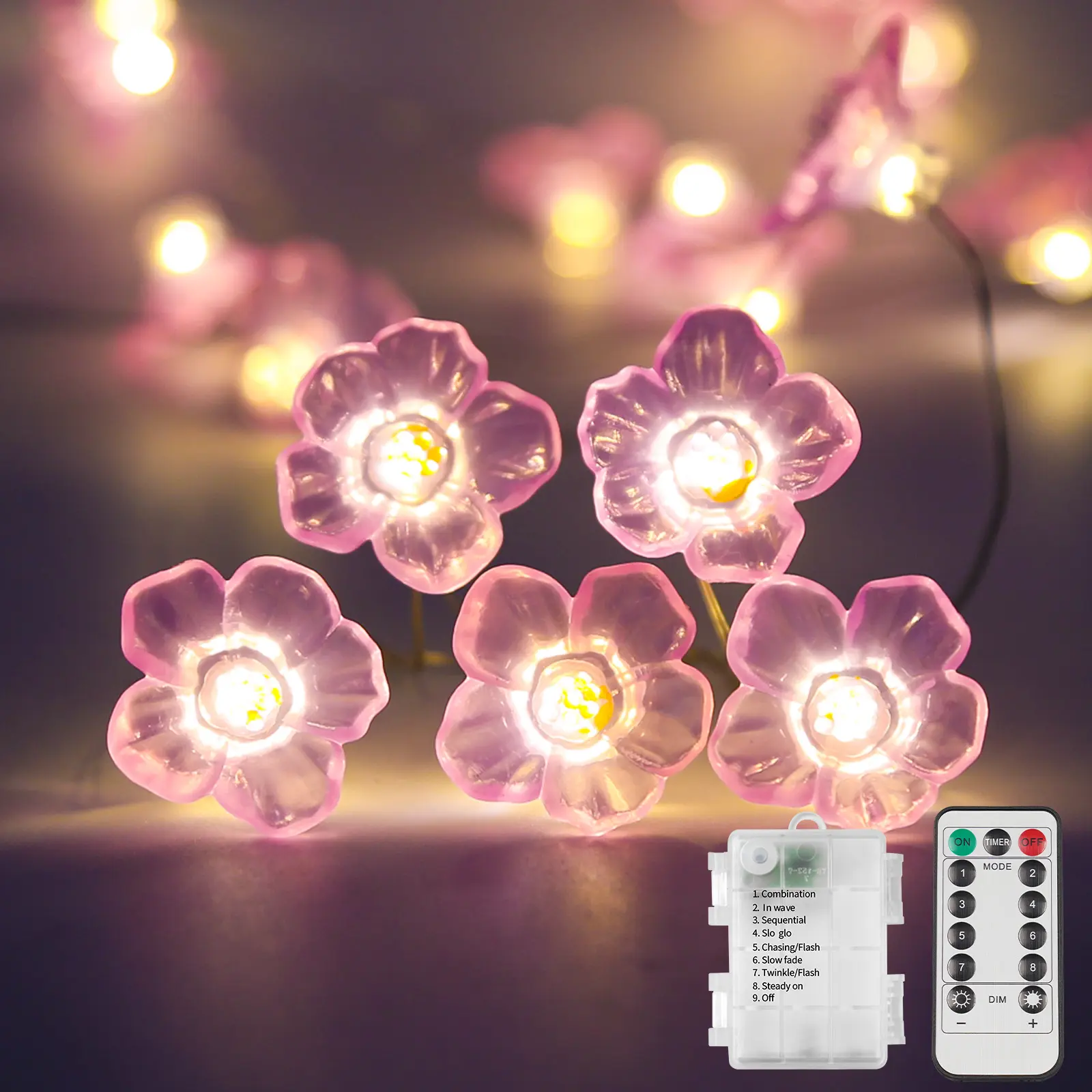 SUDDUS 12.8 ft 40 LED Pink Fairy Lights Cherry Blossom Battery Operated | 8 Modes Flower String Lights with Remote, Timer for Bedroom, Holidays, Parties, Indoor Use, Christmas