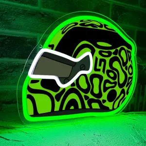 Racing helmet shaped LED neon light, illuminated decorative neon light with printed helmet pattern, Dimmable Neon Sign, a neon light for racing clubs and racetracks, a surprise gift for racing drivers, Neon Sign, Neon Lamps, Wall Mounted Lights