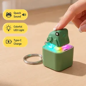 Realistic Croaking Frog Keychain - Rechargeable LED Color-Changing Plastic Keychain Attachment, Button-Clicker Stress Relief Toy for Kids Light Up Keys Clip