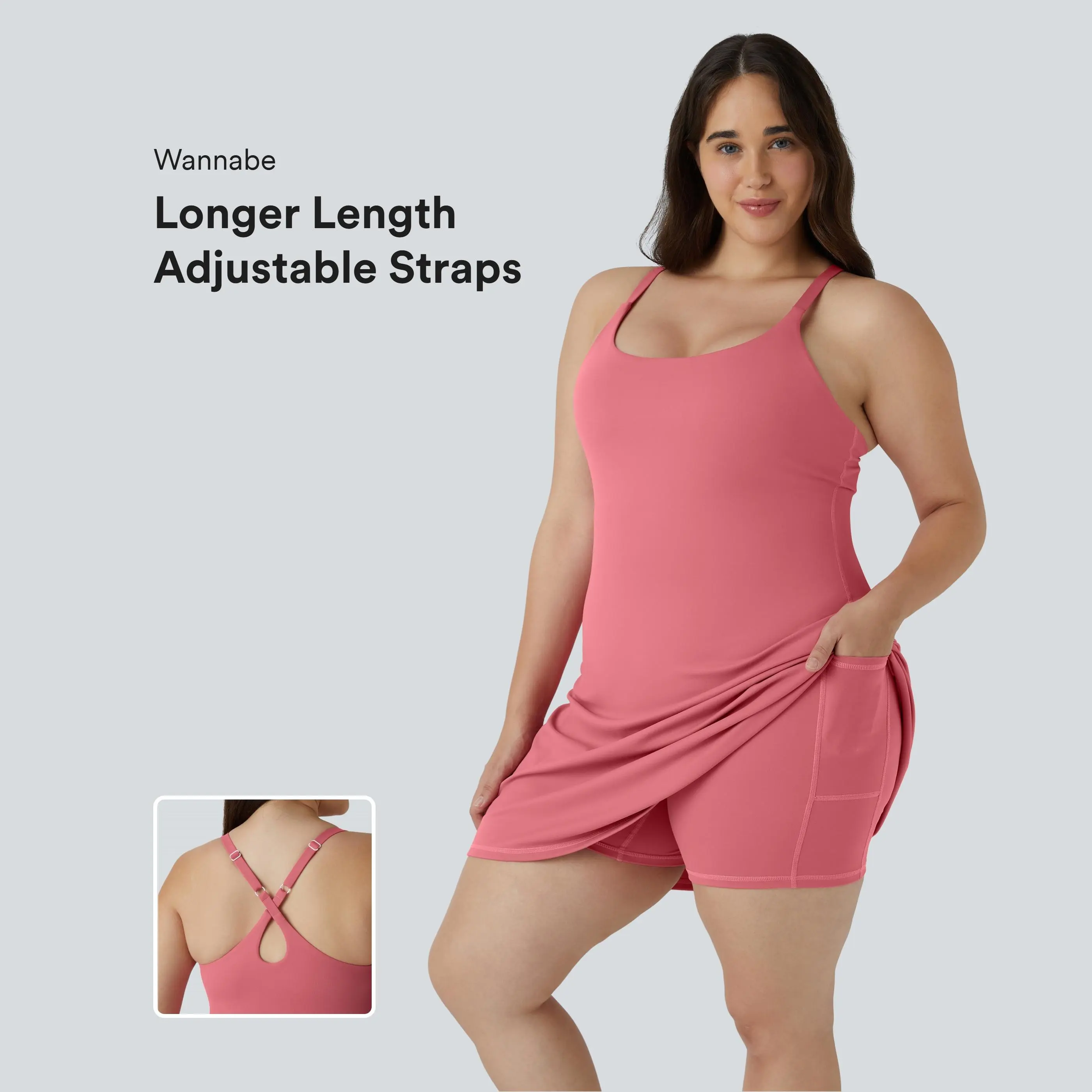 Halara Everyday Softlyzero Plush Backless 2-in-1 Flare Plus Size Activity Dress-Wannabe-Longer Length & Adjustable Straps-UPF50+