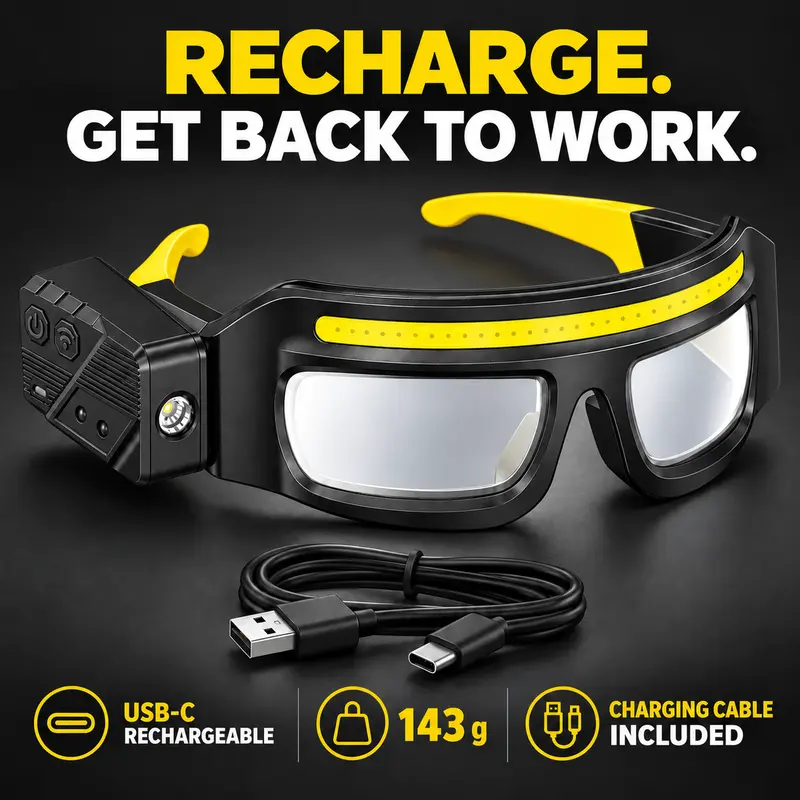 USB-C Rechargeable LED Work Light Glasses with COB Floodlight ...