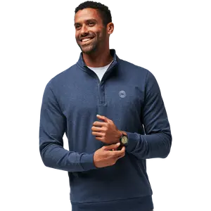 Travis Mathew Men's Cloud Pullover Quarter Zip 2.0 Odyssey Swirl in Heather Blue | Size: Medium
