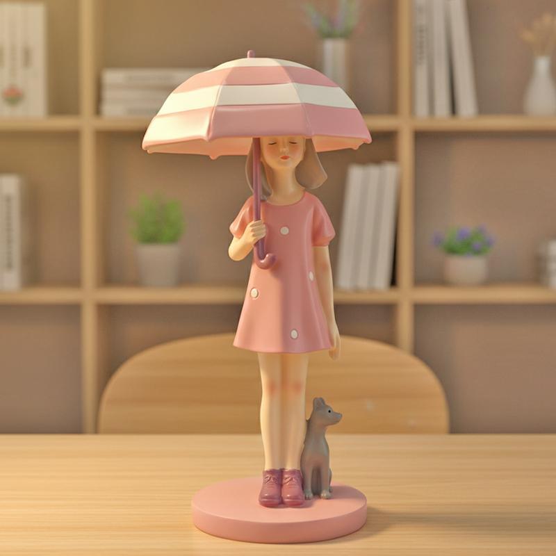 Charming Pink Girl Statue Set - Cute Resin Home Decor, Tabletop Ornament, and Sweet Gift, perfect for placing on a desk or shelf, and an ideal birthday gift for best friends and loved ones.
