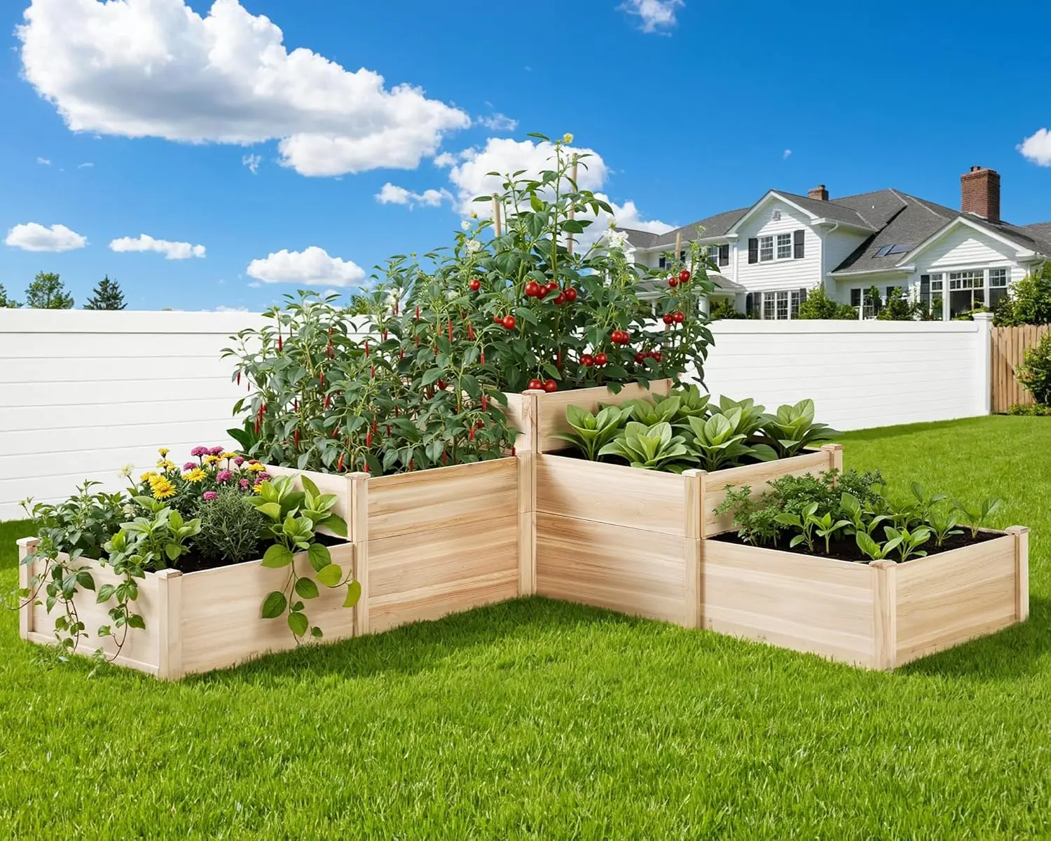 Amerlife 3-Tier Cedar Leg Raised Garden Bed - Outdoor Planting Box with Baseboard, Leakage Holes, Tool-Free Assembly, Large Raised Planter Box for Vegetables & Herbs, Outdoor Planting Boxes, Raised Planter Boxes