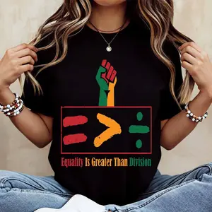 Equality Is Greater Than Division Graphic Print T Shirt  Casual Loose Fit Tee For Everyday Wear And Sports Activities