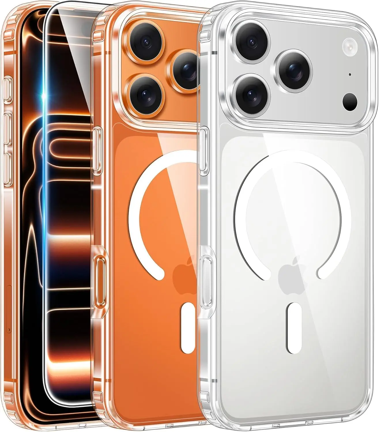 Magsafe-Compatible iPhone 17 Pro-Max Case with Transparent Magnetic Design, Screen Protector - Slim, Anti-Yellowing, Rugged, Shockproof, Durable Protection Cell Cover (A-Clear)