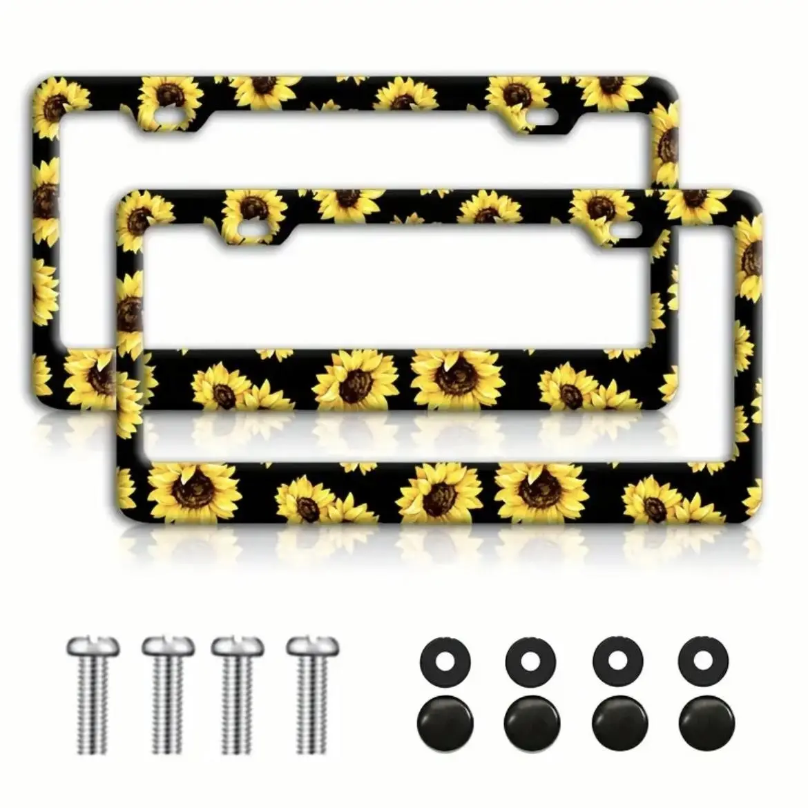 Sunflower Pattern Fancy License Plate Frame, Car License Plate Holder with Screws, Universal Automotive Car Interior Decoration Accessories