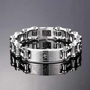 Men's Punk Motorcycle Chain Bracelet 14MM 316L Stainless Steel Biker Bracelet Orange & Black Titanium Steel Cross Design Heavy Duty European American Style Unisex Wrist Jewelry