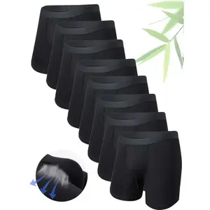 8-Pack Men'S Solid Color Bamboo Fiber Boxer Briefs, 95% Bamboo 5% Spandex, Medium Stretch Knit Fabric, Comfortable Soft Underwear for Casual Wear Menswear Socks Tights Beige Plain