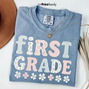 Comfort Colors First Grade Teacher TShirt, Back to School 1st Grade Tee, Teacher Appreciation Gift, Cute Summer Elementary School T-shirt - Printfamily
