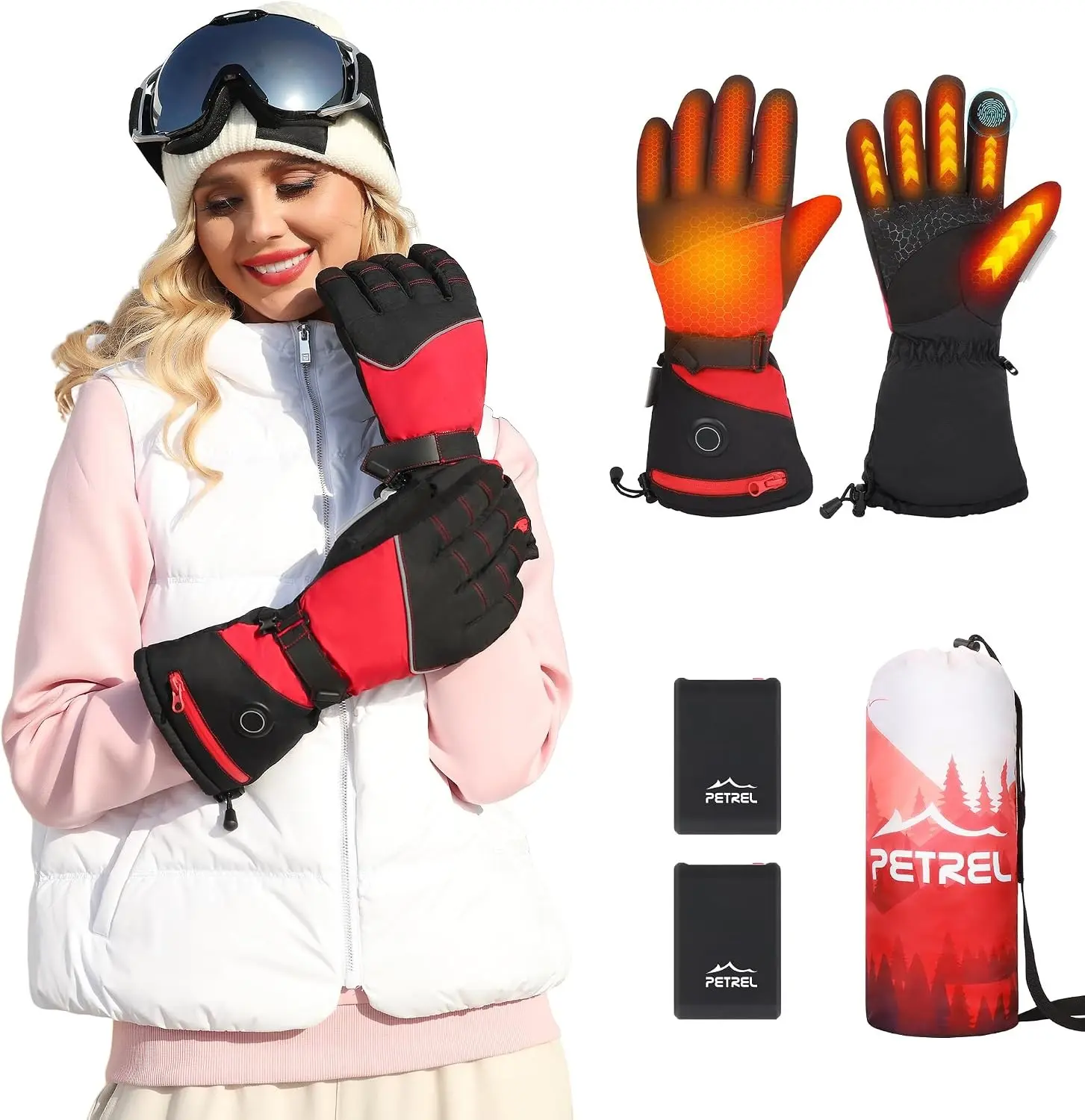 Rechargeable Heated Gloves with Battery, Electric Touchscreen Hand Warmers for Women Motorcycle Heated Gloves