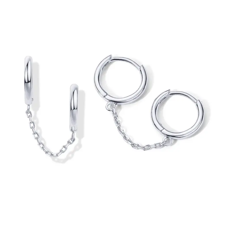 Double Huggie - White Gold