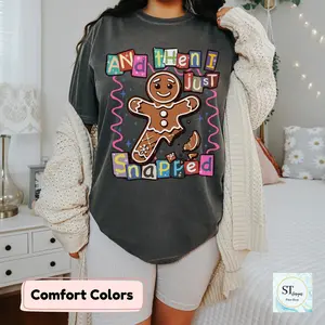 And then I Just Snapped Cute Giingerbread Guy T-Shirt Dark Grey womans