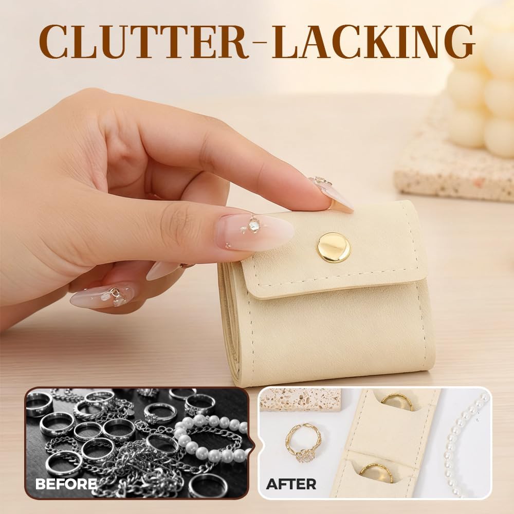 Mini travel jewelry pouch, travel jewelry roll pouch, with buckle, foldable multi-functional travel jewelry bag, small jewelry box (earrings, rings, necklaces).