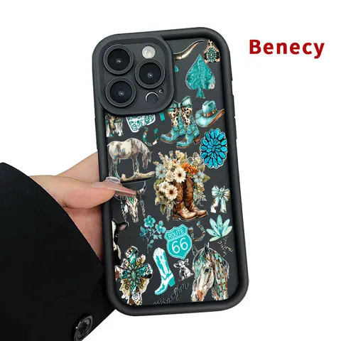 Western Dreamscape Pattern Soft Silicon TPU Protective Phone Case for iPhone 17 Pro Max,16 Plus,15,14 Pro,14,13,12,11,Air E - Anti-Drop Shockproof Protection, Matte Surface, Steady Grip, Easy Handling, Flexible Fit, Durable