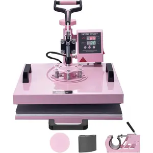 TikTokShopBlackFridayVEVOR Heat Press Machine 15x15 inch, Heat Press Machine for T-Shirts, 5 in 1 Heat Press with 30 OZ Tumbler Press, Combo Tumbler Heat Press Machine Sublimation for Hat Cap Mug Plate, Pink