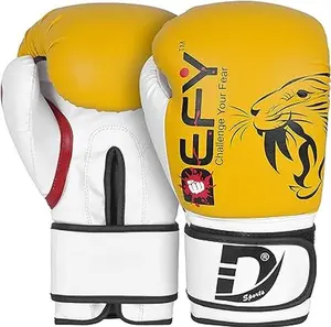 DEFY Boxing Gloves for Men & Women - Tiger Model, Premium Quality Synthetic Leather with Max-Density Foam Padding, Quick-EZ Hook-and-Loop Closure, Unisex Muay Thai