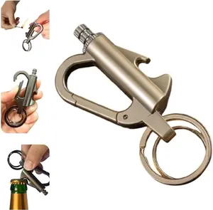 Multifunctional Keychain Lighter with Bottle Opener - Permanent Matchless Lighter Suitable for Camping, Hiking, Power Outage Use Waterproof Outdoor Lighter with Carabiner Clip No Kerosene Included (Black *2)