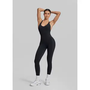 Form-Fitting Full Length Crossback Built-in Bra Sweat-Wicking Bodysuit | Gym Girl Collection | Breathable, Womenswear