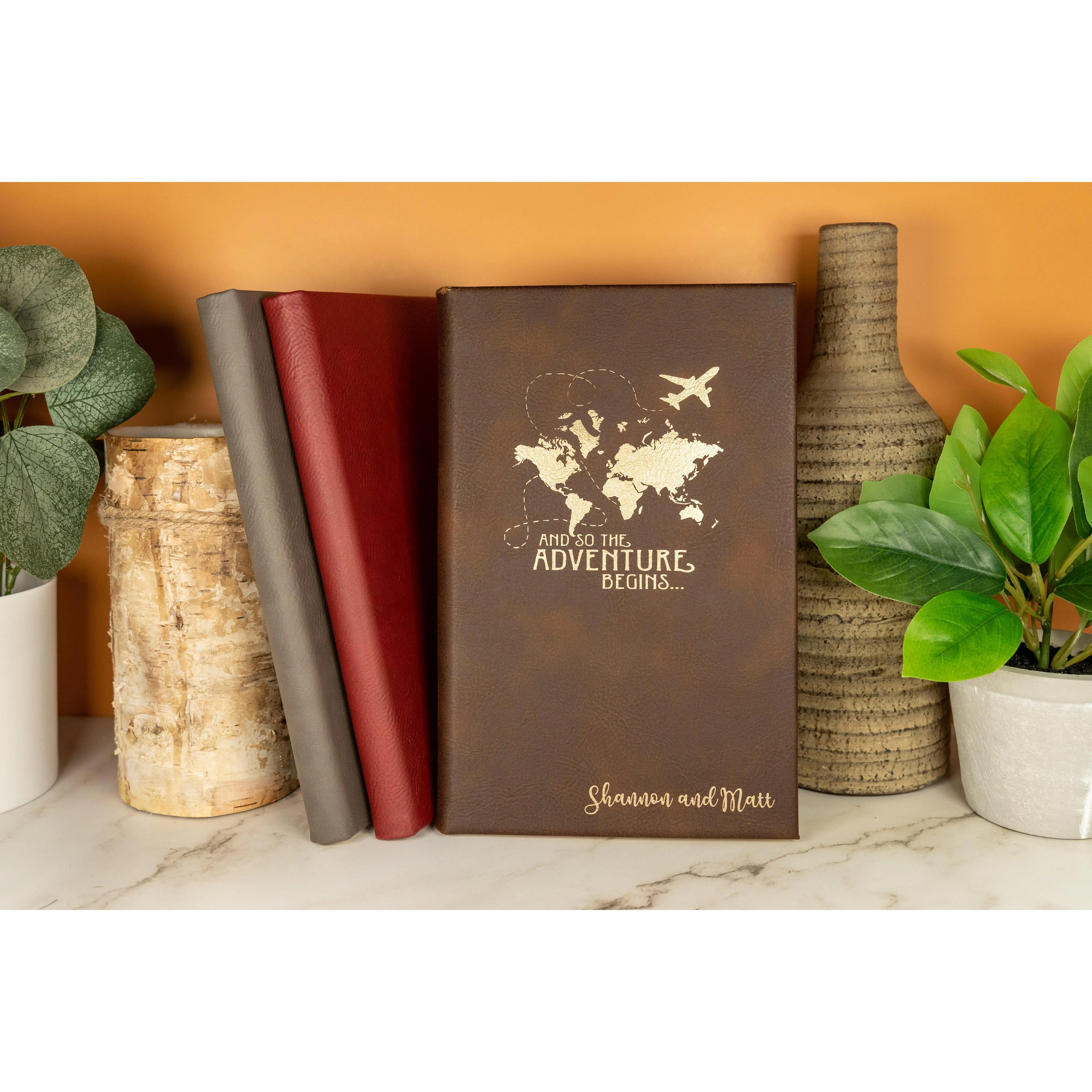 Engravable Personalized Rawhide Leather Notebook, 8x5 in Marble Pattern, Water-Resistant, Laser Engraving Name/Logo Etched, Black Gold Accents - Office Stationery for Computers & Office Equipment, Business Trips