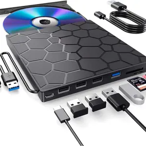 Portable Laptop External DVD Drive, 8-In-1 USB 3.0 Ultra-Thin, CD Burner, Compatible with Desktop, MAC, Windows 11/10/8/7