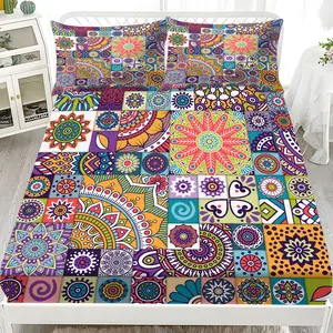 Bohemian Pattern -3-Piece Bed Sheet Set - Soft and Comfortable Bedding - Mattress Protective Cover - Suitable for bedroom, guest room, and dormitory decoration, (1 bedsheet+2 pillowcases, pillowcases not included) Boho Bed Set