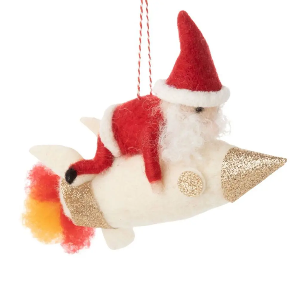Felt Santa on Rocket Ornament