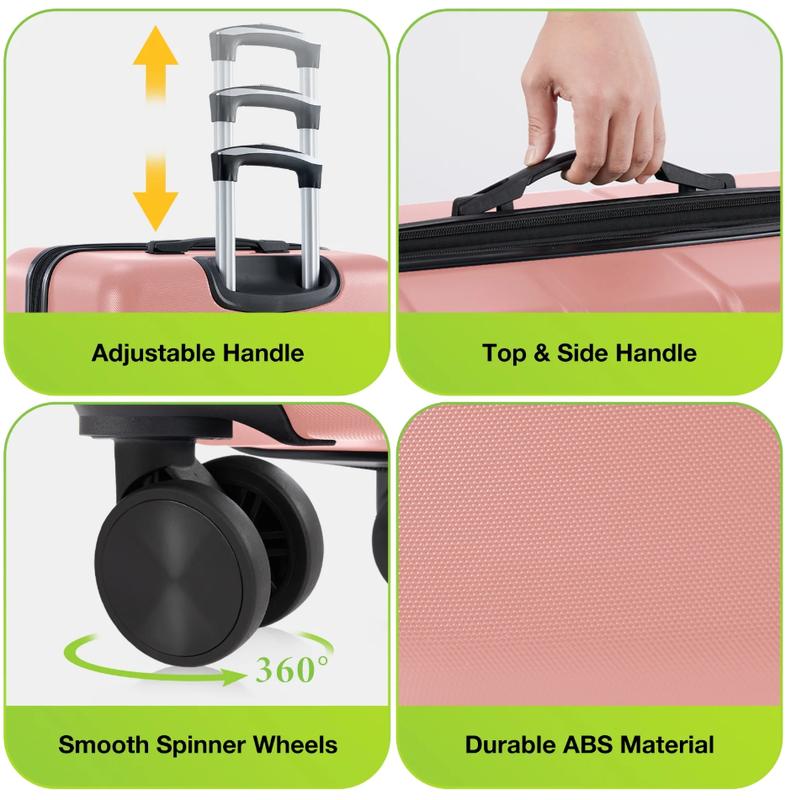 Set of 3 Hardside Luggage, Expandable Rolling Luggage with TSA Lock and Spinner Wheels, Pink