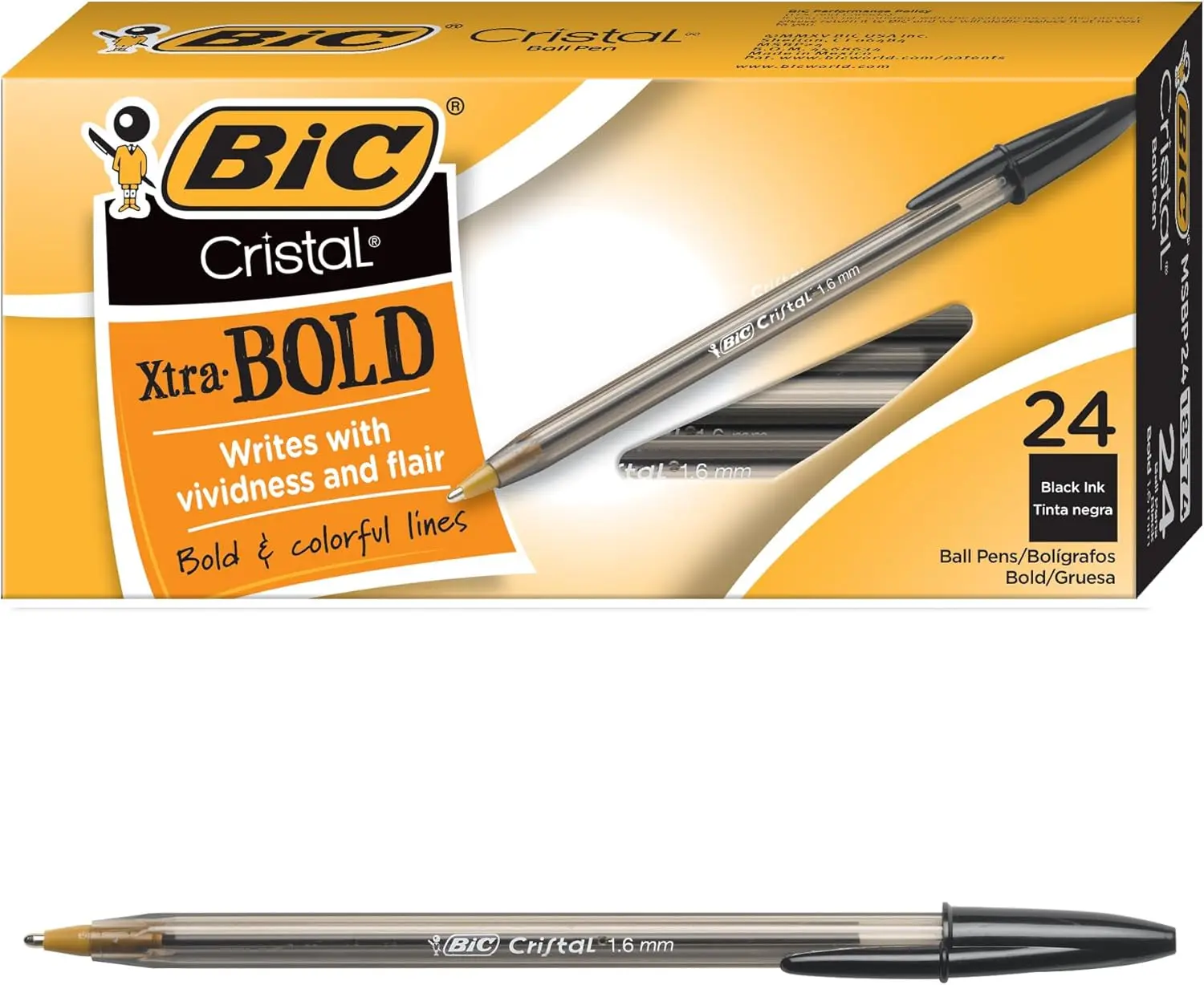 BIC Cristal Xtra Smooth Blue Ballpoint Pens, Medium Point (1.0 mm), School Supplies for Students and Teachers, 24-Count Pack in Blue