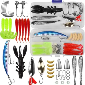 Fishing Lures Tackle Bait Kit Set Comprehensive Fishing Lures Kit for Trout Bass Salmon Includes Plastic Shrimp, Worm Bait, Spoon and Crankbait Jigs