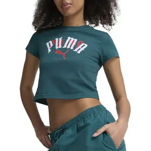 PUMA Womens Classics Play Paris Baby Crew Neck Short Sleeve Casual Tops Casual - Green