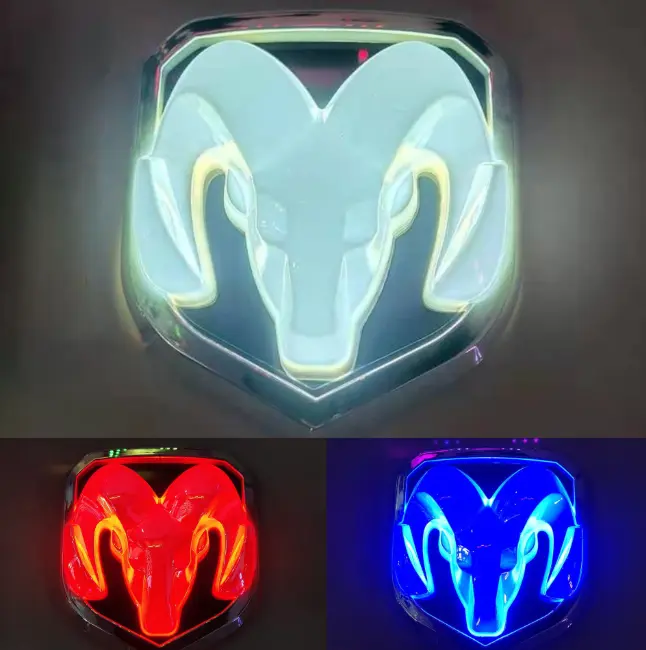 Illuminated Dodge LED Car Emblem Badge, Glowing Front Rear Grille Logo, Waterproof Auto Exterior Modified Decor Accessories