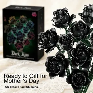 Mother's Day Essentials 585PCS Blue Rose Bouquet Building Set Botanical Collection Blocks Kit for Adults Women Elegant Gothic Artificial Flowers Home Decor Ideal for New Year Christmas Gift.true and Best gf gift.