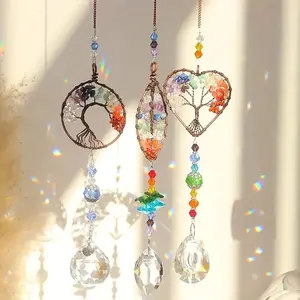 3-Piece Crystal Sun Catcher Window Hangings, Life Tree Solar Decor with Prism, Home Indoor Outdoor Garden Study Room Decoration, Dragonfly Decoration Windchimes