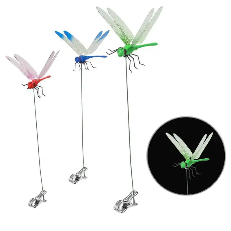 3PCS Outdoor Fake Dragonfly Rod Clip, Garden Metal Dragonfly Clip. Natural Organic Concept, 3D Dragonfly Garden Decoration, Creative Home Accessories