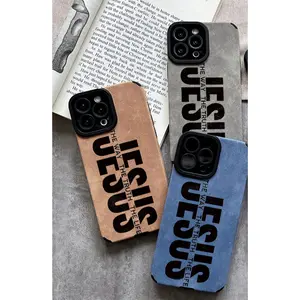 The minimalist Jesus pattern phone case is made of TPU and leather with a delicate touch that is skin friendly like velvet suitable for Apple 17 16 15 14 13 12 11 Pro Max Plus X XS Max