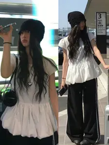 Women's Summer Casual Loose-Fit Shirt Blouse, Fitted Woven Fabric Short Sleeve Top, Stylish Plain Design for Daily Wear