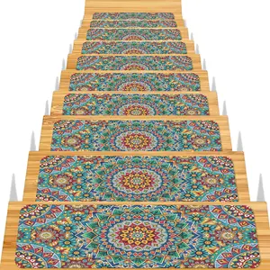 15 Pack Non-Slip Stair Treads for Wooden Steps, 8"x30" Lava Black Stone Farmhouse Bohemia Pebble Stone Crack Pattern Indoor Carpet Stair Runners, Anti-Skid Safety Rugs for Kids and Pets