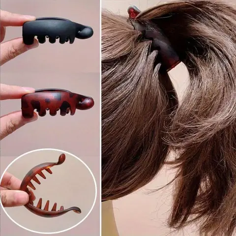 Women's 4Pcs Vintage Leopard Print Matte Black & Amber Banana-Shaped Hair Claws - Non-Slip Curved, Gentle on Locks, Daily Decorative Picks for Effortless Updos, Curly Wavy Clip, Fashion Hairpins, All Hair Types