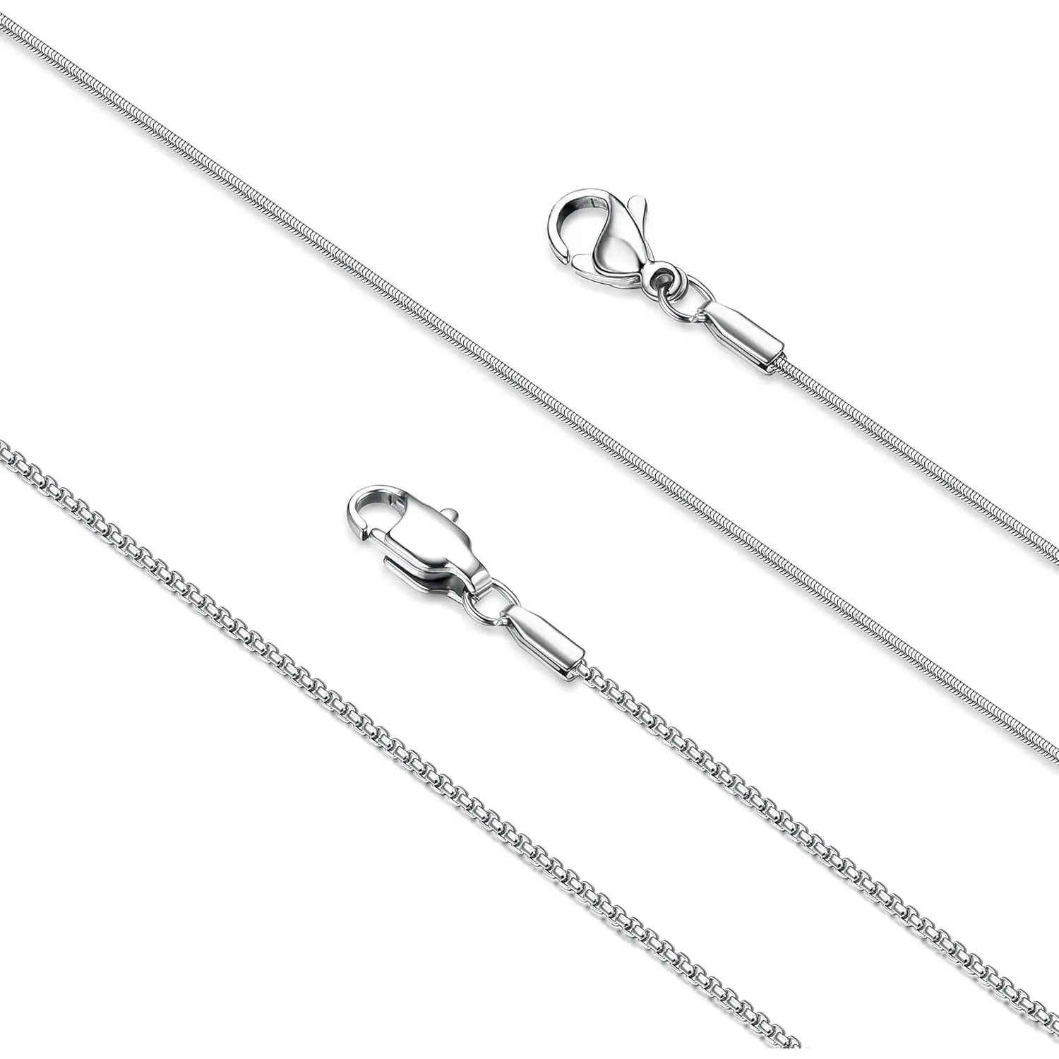 MILACOLATO Unisex 2-Piece Hypoallergenic Minimalist Necklace Set - 1mm Thin Strong Stainless Steel Snake Chain, 16/18/20/22/24/28/30in Silver Necklaces for Women, Minimalist Chain, Hypoallergenic Jewelry